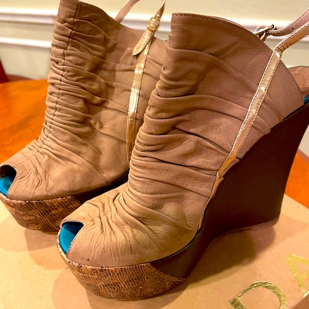 Baldan crinkle leather wedges from Gregory’s luxury shoes in Northpark mall.